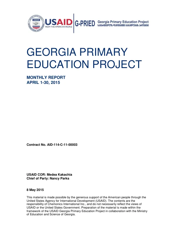 Georgia Primary Education Project Monthly Report April 1-30, 2015