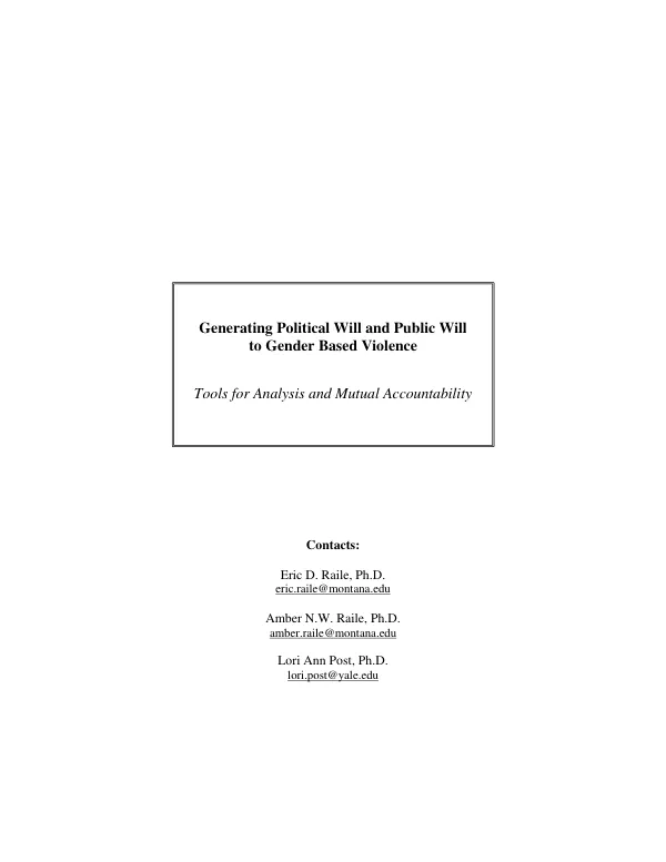 Generating Political Will and Public Will to Gender Based Violence and Poverty and Hunger