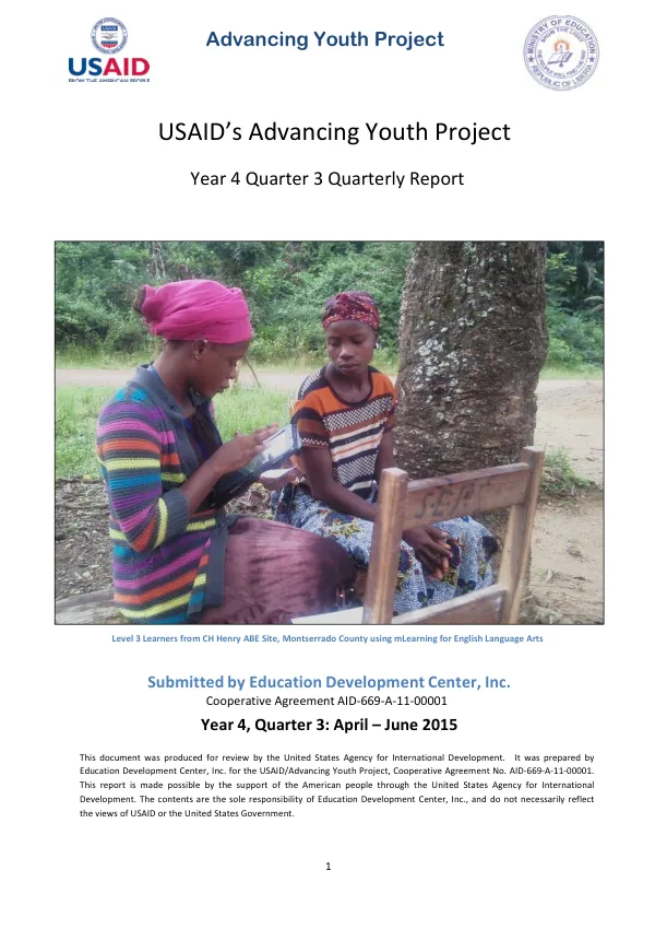 Year 4 Quarter 3 Quarterly Report: Advancing Youth Project