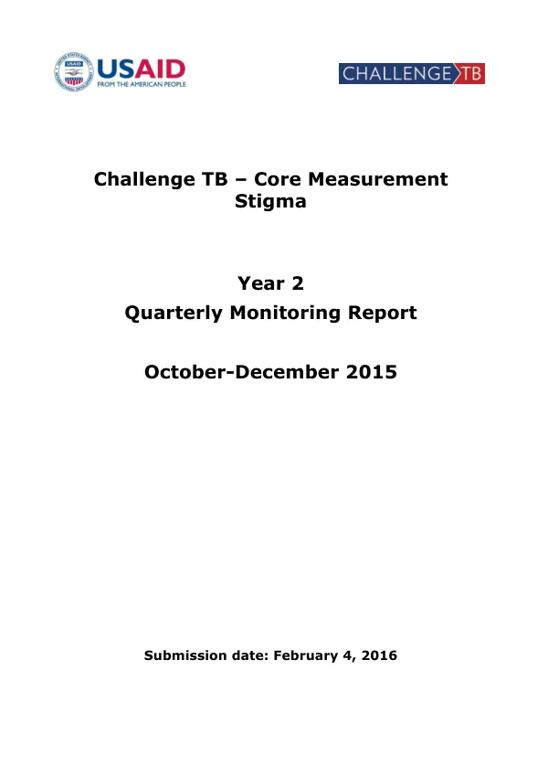 Challenge TB – Core Measurement Stigma Year 2 Quarterly Monitoring Report