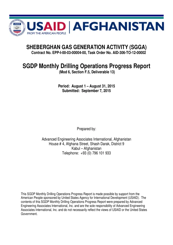 SGGA Monthly Drilling Operations Progress Report