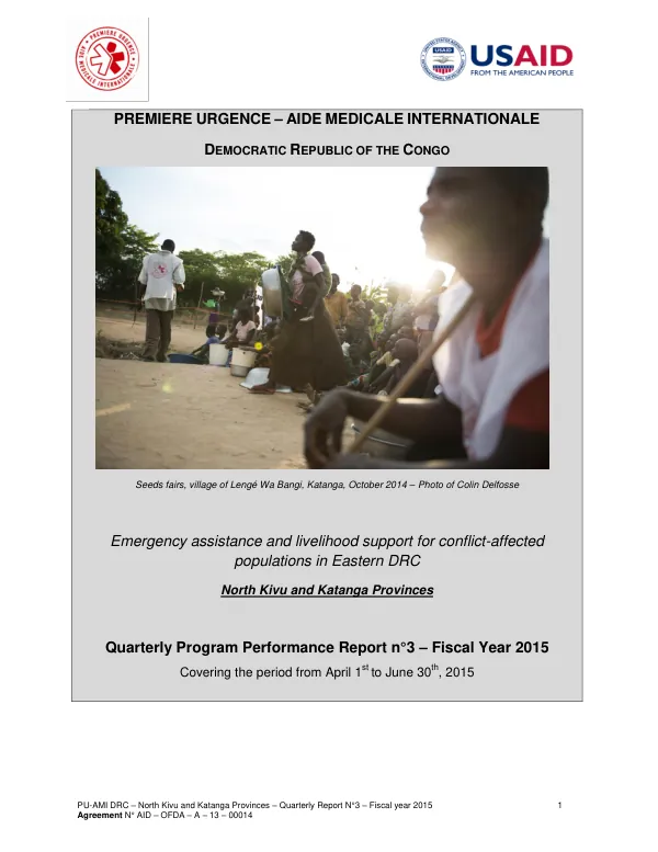 PU-AMI DRC – North Kivu and Katanga Provinces – Quarterly Report N°3 – Fiscal year 2015