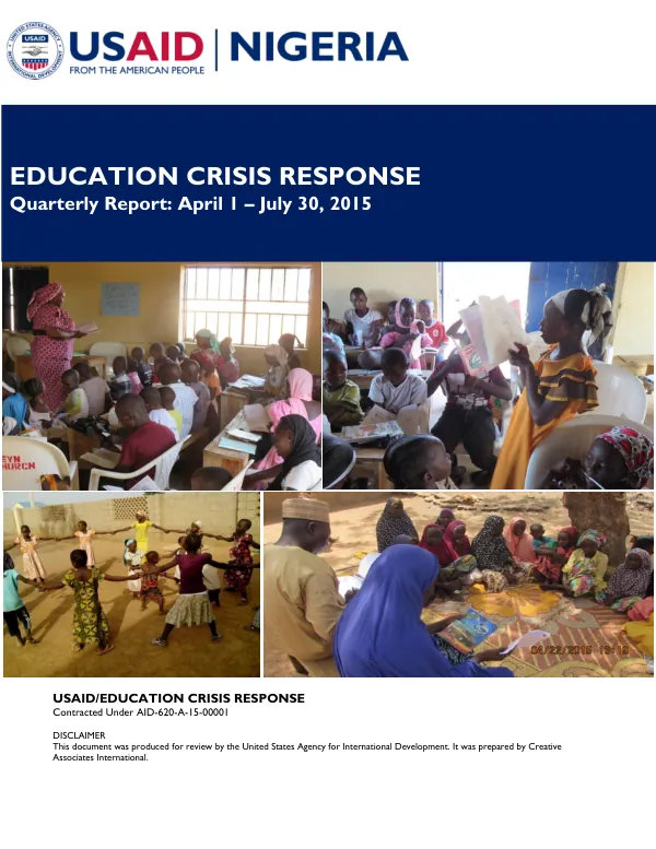 Education Crisis Response: Quarterly Report April 1 – July 30, 2015