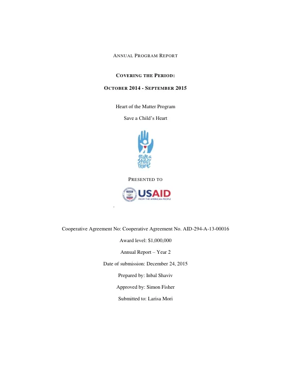 Annual Program Report: Heart of the Matter Program - Save a Child's Heart