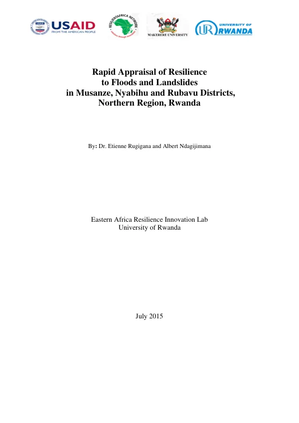 Rapid Appraisal of Resilience to Floods and Landslides in Musanze, Nyabihu and Rubavu Districts, Northern Region, Rwanda