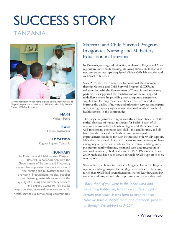 Maternal and Child Survival Program Invigorates Nursing and Midwifery Education in Tanzania