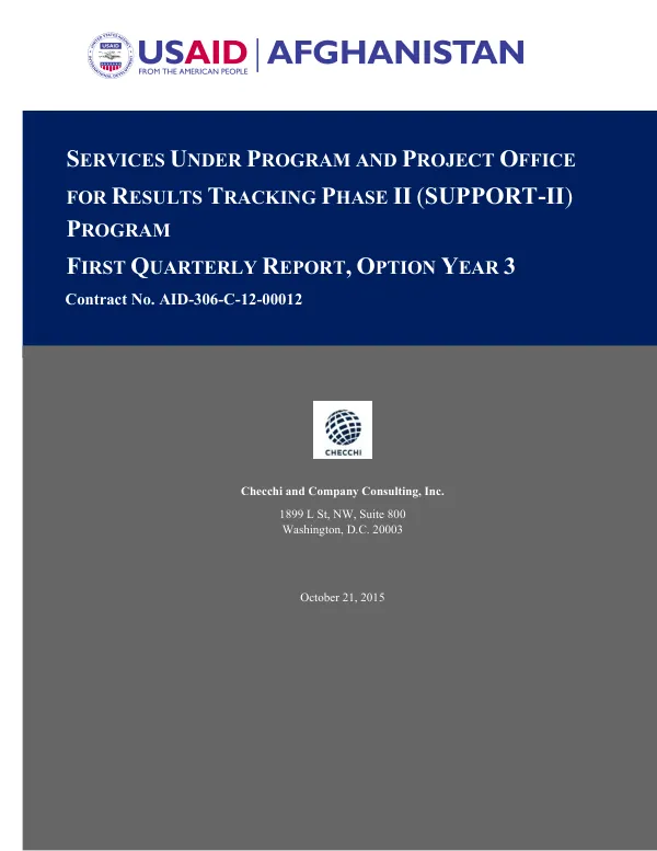 Services under Program and Project Office for Results Tracking Phase II (SUPPORT-II) First Quarterly Report, Option Year 3