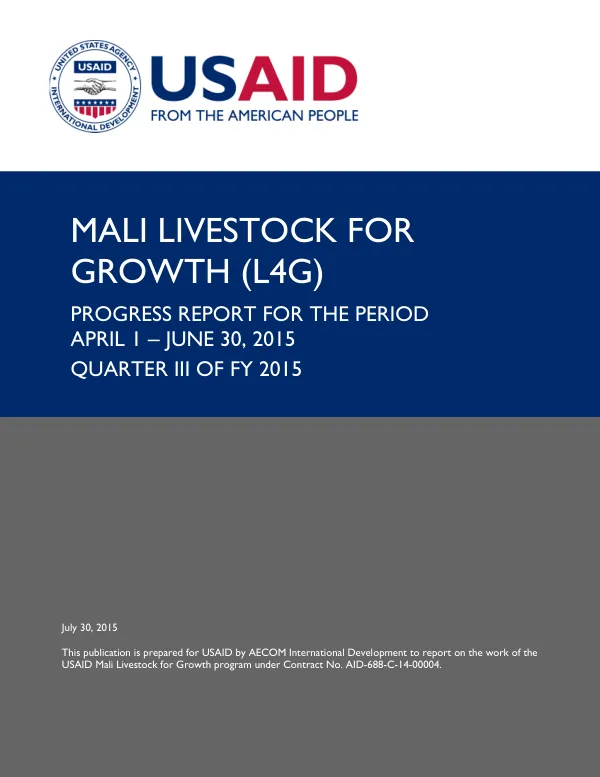 Mali Livestock for Growth FY15 Quarter 1 Progress Report