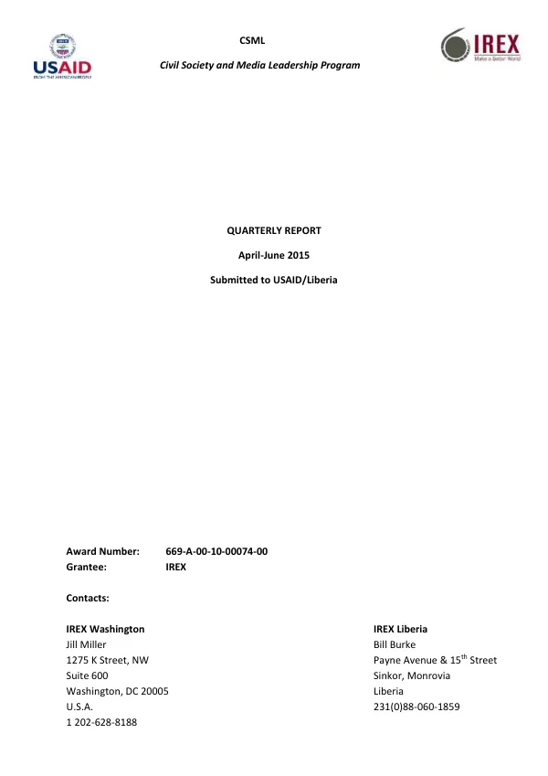 Civil Society and Media Leadership Program Quarterly Report April-June 2015