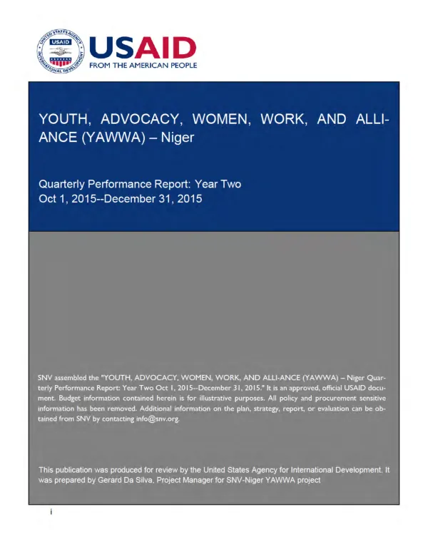 USAID Youth, Advocacy, Women, Work and Alliances (YAWWA) Niger Progress Performance Report, Year Two, Quarter 01