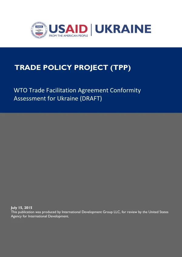 WTO Trade Facilitation Agreement Conformity Assessment for Ukraine