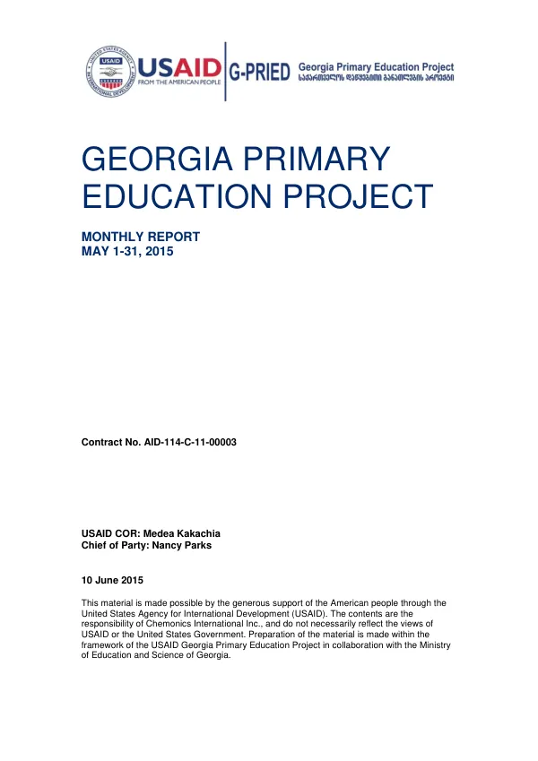 Monthly Report: May 1-31, 2015, GEORGIA PRIMARY EDUCATION PROJECT