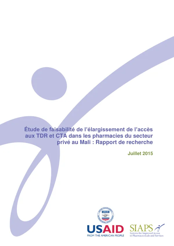 Étude de faisabilité de l’élargissement de l’accès aux TDR et CTA dans les pharmacies du secteur privé au Mali : Rapport de recherche