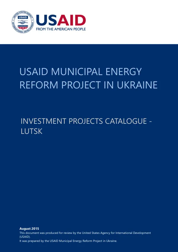 USAID Municipal Energy Reform Project in Ukraine Investment Projects Catalogue - LUTSK