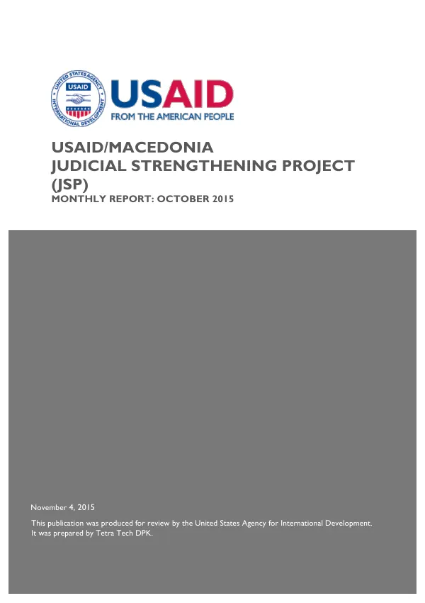 Monthly Report: October 2015 - Judicial Strengthening Project (JSP)