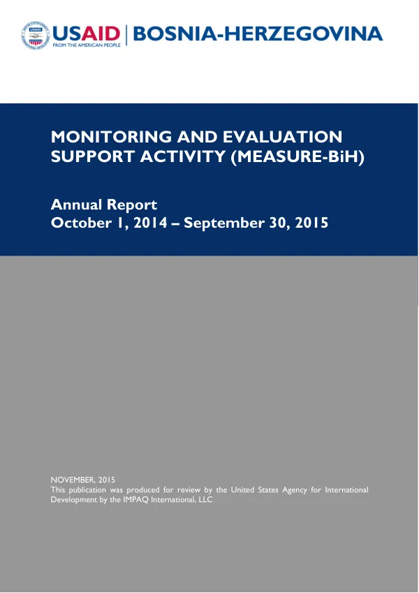 Annual Report: Monitoring and Evaluation Support Activity (MEASURE-BiH) FY 2015