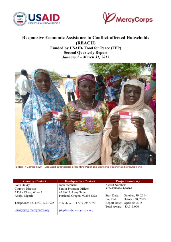 Responsive Economic Assistance to Conflict-affected Households (REACH) FY15 Q2 Quarterly Report