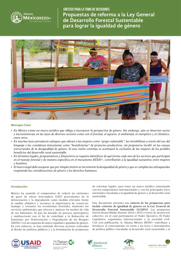 Propuestas para incluir criterios de igualdad de género en la Ley General de Desarrollo Forestal Sustentable