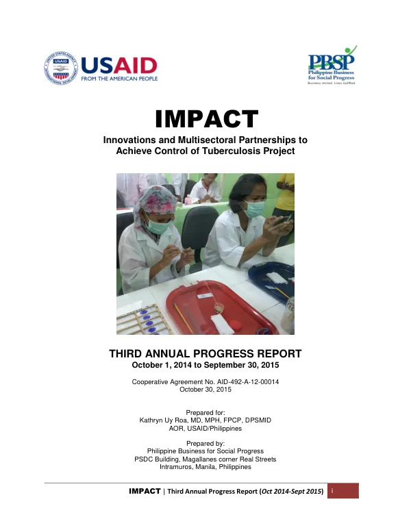 Third Annual Progress Report: Innovations and Multisectoral Partnerships to Achieve Control of Tuberculosis Project