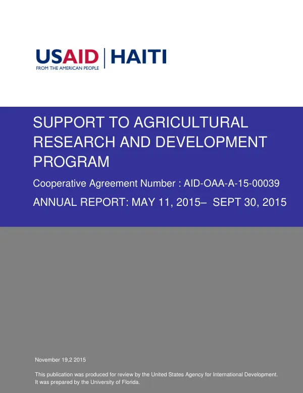 Annual Report: Support to Agricultural Research and Development Program