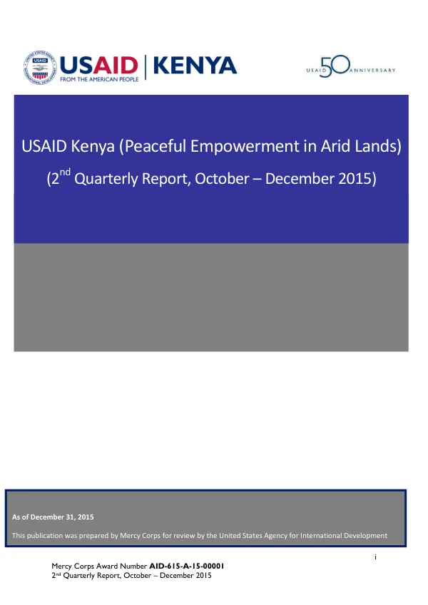 2nd Quarterly Report, October – December 2015: Peaceful Empowerment in Arid Lands FY 2015 Q4 PROGRESS REPORT