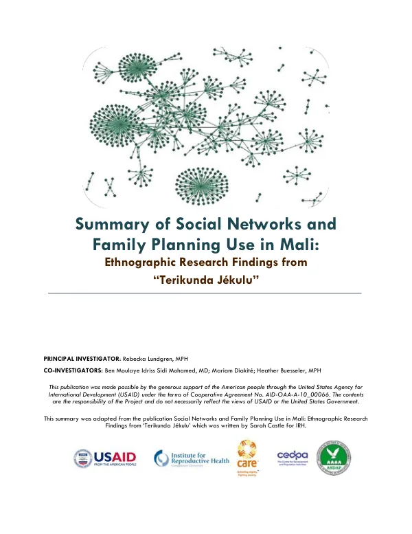 Women’s Social Networks and Family Planning Use in Mali: Formative Research Findings from ‘Terikunda Jékulu’