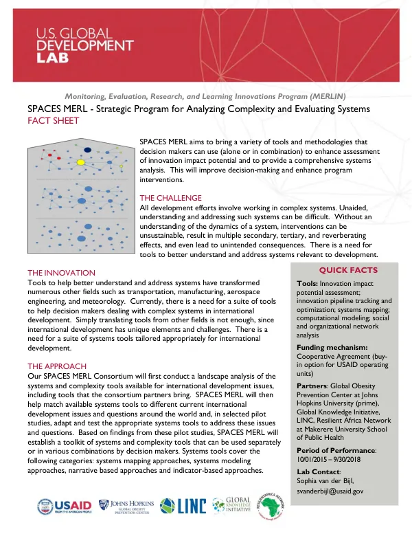 Monitoring, Evaluation, Research, and Learning Innovations Program (MERLIN) SPACES MERL Fact Sheet