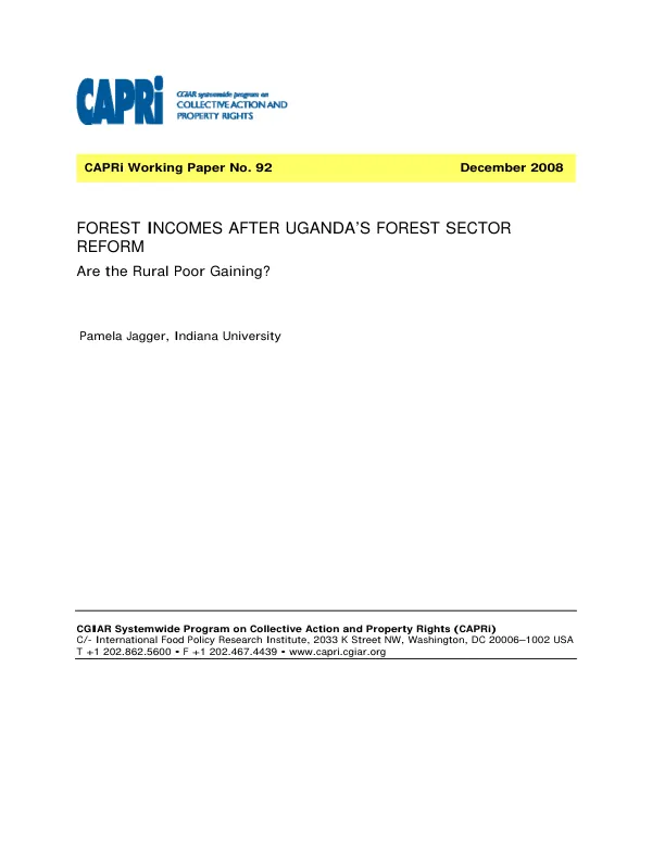 Forest incomes after Uganda"s forest sector reform : are the rural poor gaining?