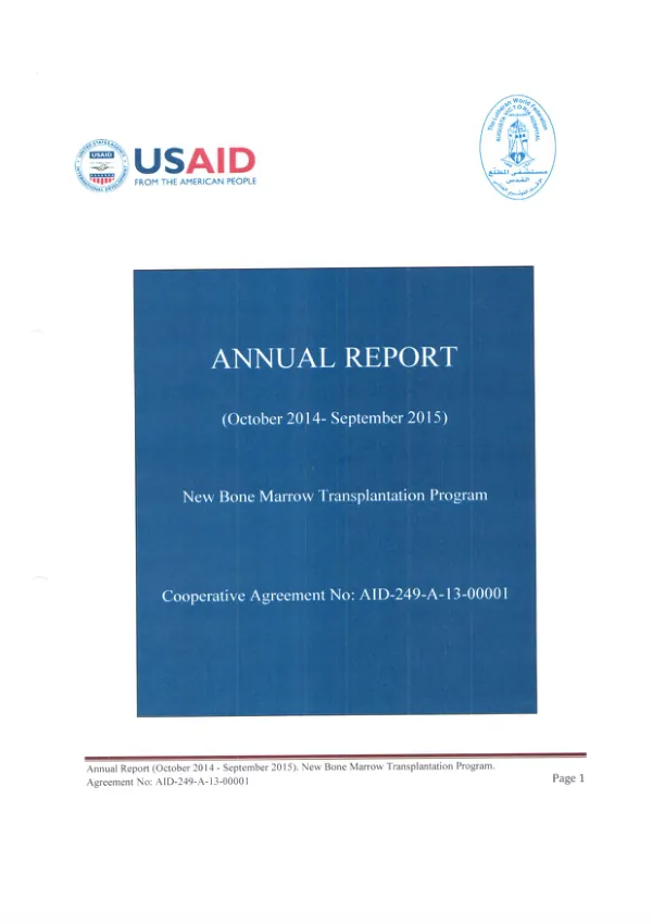 Bone Marrow Transplantation program Annual report ( 10/2014-9/2015)