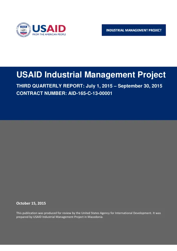 Third Quarterly Narrative Report: July 1, 2015 – September 30, 2015