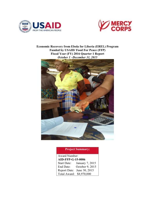 Economic Recovery from Ebola for Liberia (EREL) FY16 Q1 Quarterly Report October-December 2015