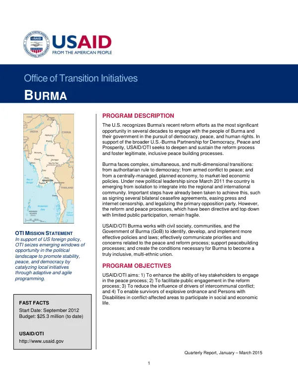 USAID/OTI Burma Quarterly Report, January – March 2015