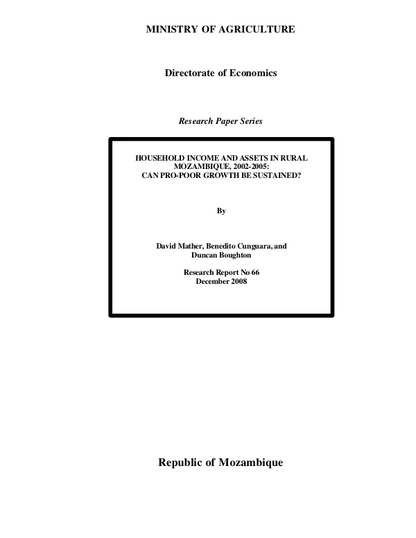 Household income and assets in rural Mozambique, 2002-2005 : can pro-poor growth be sustained?