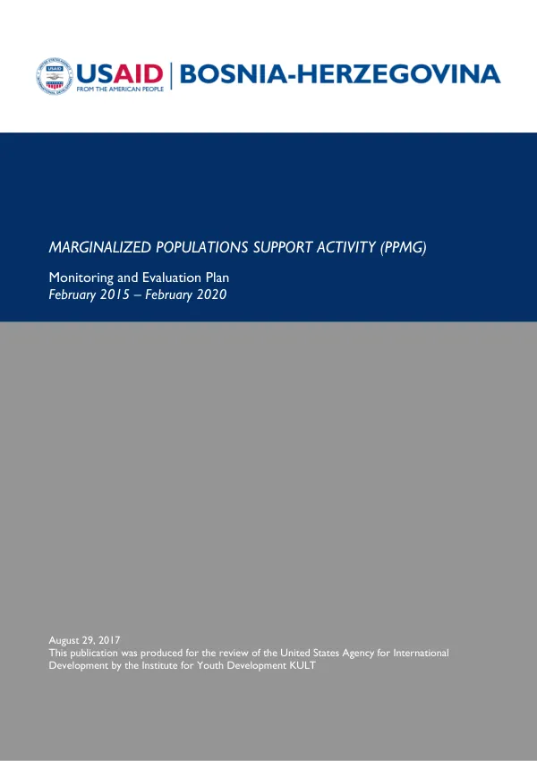 Monitoring and Evaluation Plan for the USAID/BiH Marginalized Populations Support Activity