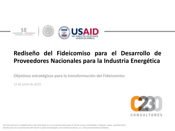 Rediseño del Fideicomiso para el Desarrollo de Proveedores Nacionales para la Industria Energética