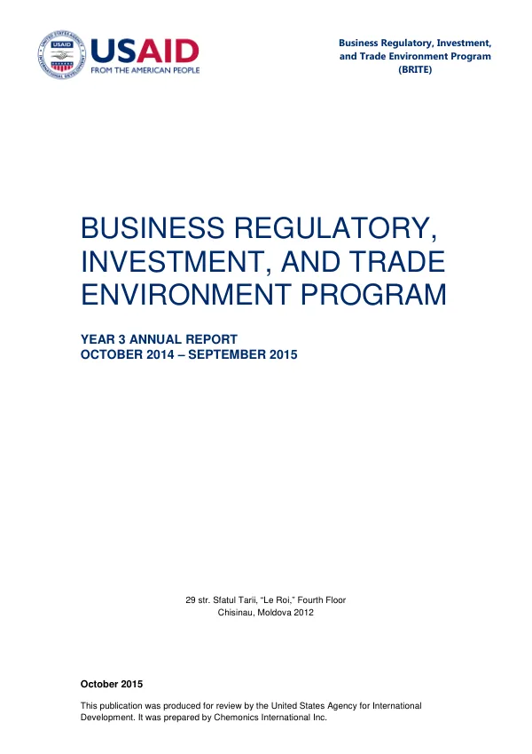 Moldova BRITE Year 3 Annual Report October 2014 – September 2015