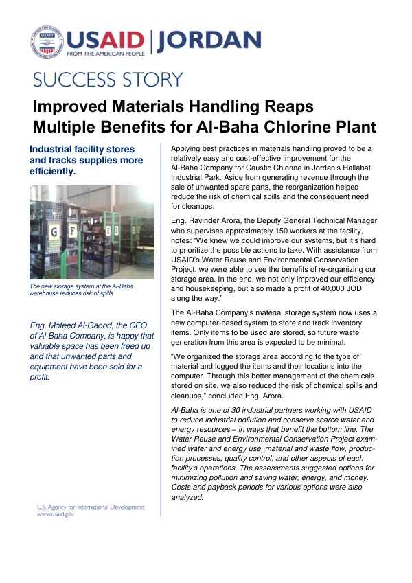 Improved Materials Handling Reaps Multiple Benefits for Al-Baha Chlorine Plant