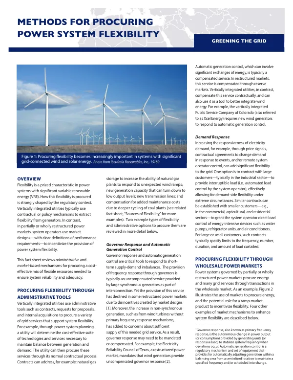Methods for Procuring Power System Flexibility, Greening the Grid (Fact Sheet)