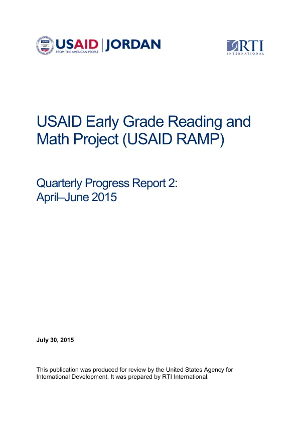 USAID Early Grade Reading and Math Project (USAID RAMP) Quarterly Progress Report 2: April–June 2015