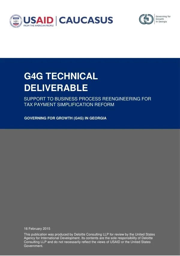 G4G Technical Deliverable: Support to Business Process Reengineering for Tax Payment Simplification Reform