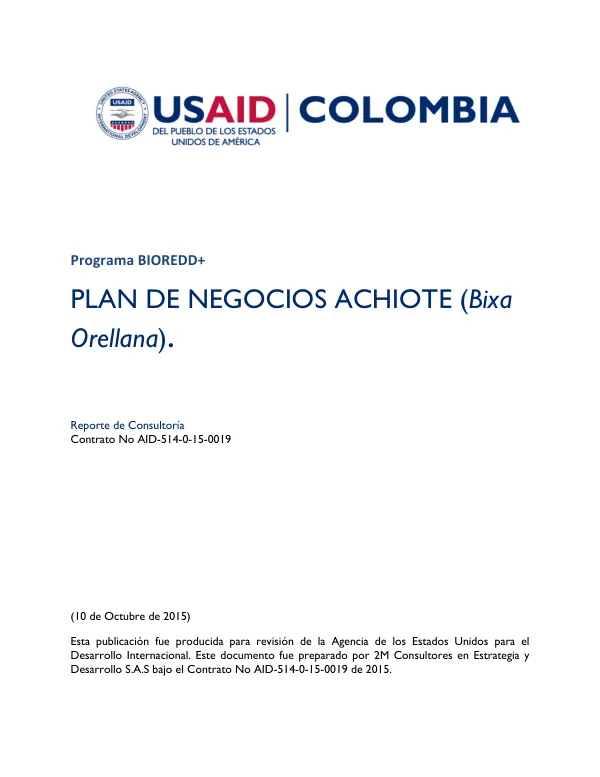 Plan de Negocios Achiote (Bixa Orellana)