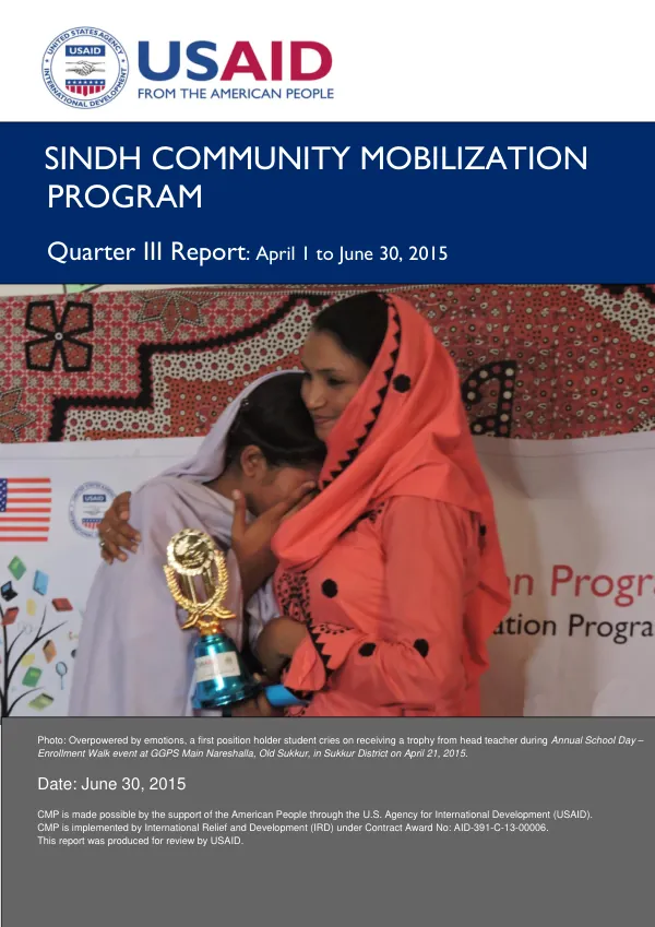 Sindh Community Mobilization Program (CMP) Third Quarterly Report: April 1 – June 30, 2015