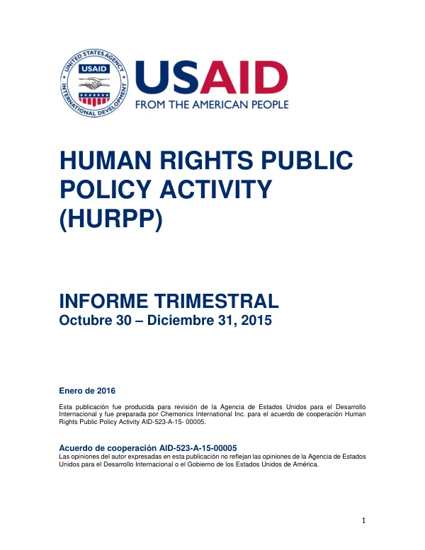 Informe Trimestral del Human Rights Public Policy Activity (HURPP)