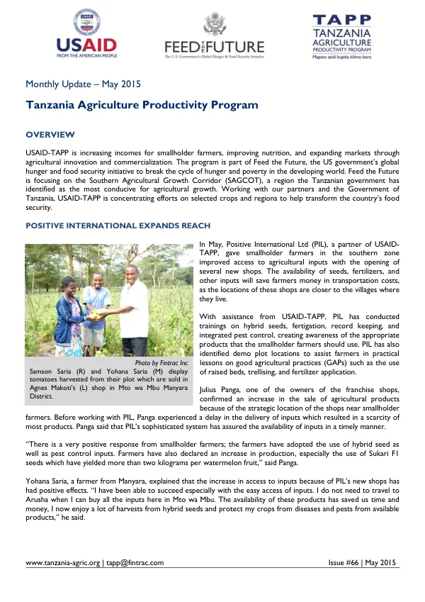 USAID-TAPP Monthly Bulletin #66: May 2015