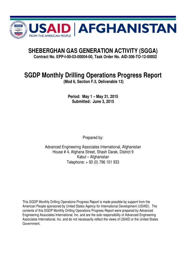 SGDP Monthly Drilling Operations Progress Report