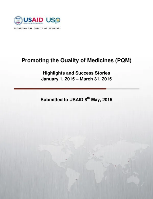 Promoting the Quality of Medicines (PQM) Project Update for Q1: Oct-Dec 2012