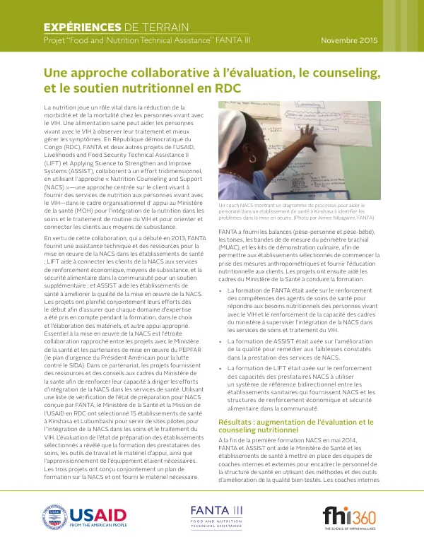 Une approche collaborative à l’évaluation, le counseling, et le soutien nutritionnel en RDC