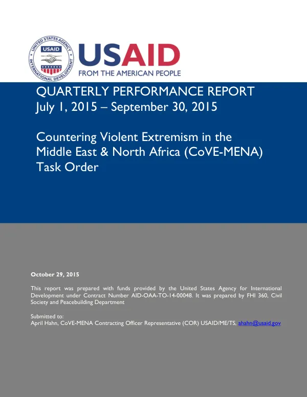 CoVE-MENA Quarterly Performance Report (July 1, 2015 – September 30, 2015)