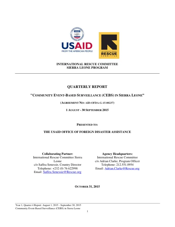 Year 1, Quarter 4 Report: Community Event-Based Surveillance (CEBS) in Sierra Leone