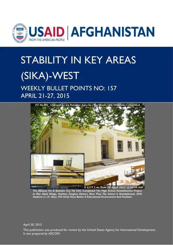 SIKA-WEST WEEKLY BULLET POINTS NO. 157: April 21-27, 2015
